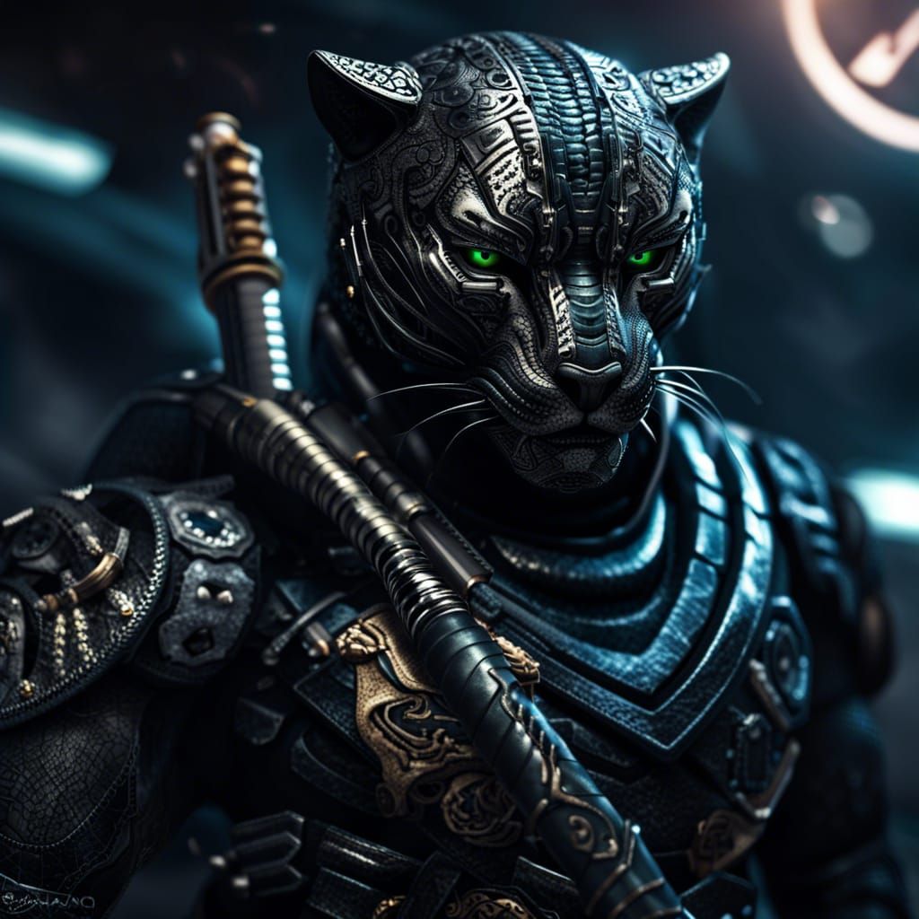 Robot Ninja Space Panther in Cyberpunk World