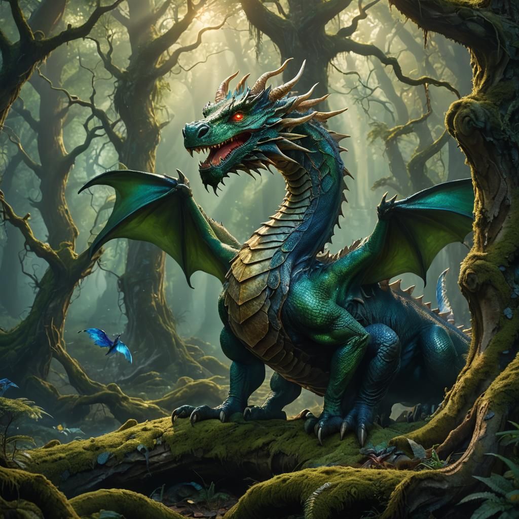 Dragon in Emerald Forest: Fantasy Concept Art
