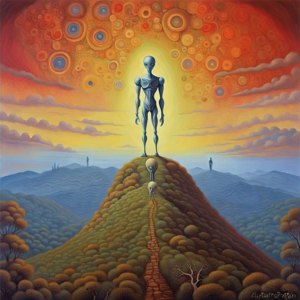 Surreal Abstract Man on a Hill, Alien Voodoo Style