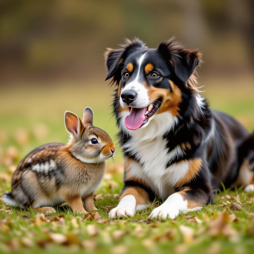 Hunting Dog and Wild Boar Playing