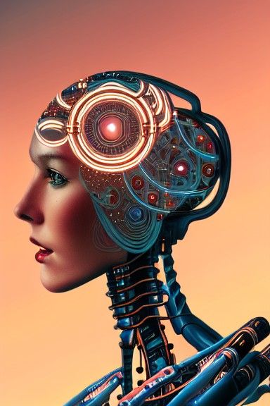 Detailed Female Robot in Dystopian Moonscape