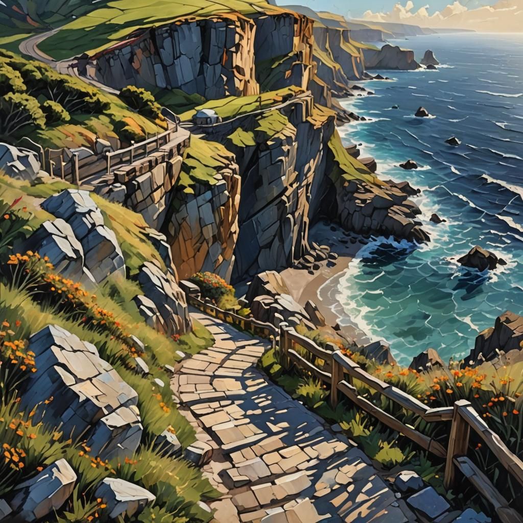 Coastal Cliff Path as Impasto Painting