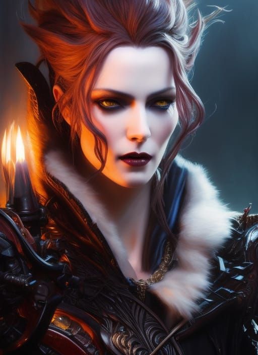 Intricate Vampire Portrait in Oil Painting Style