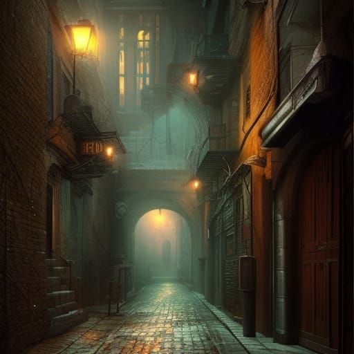 Dramatic Dark Alleyway Digital Matte Painting