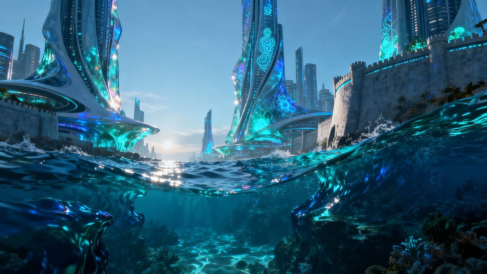 Breathtaking Water Cityscape in Hyperrealistic Digital Matte...