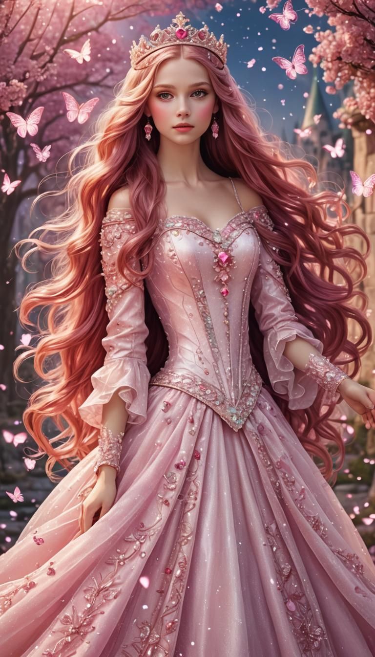 Swan Princess with Long Pink Hair and Ruby Accents