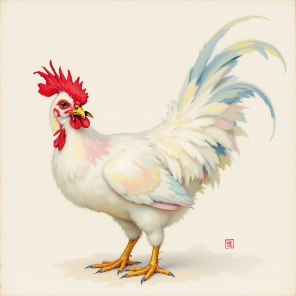 Proud Rooster in Soft Pastel Style