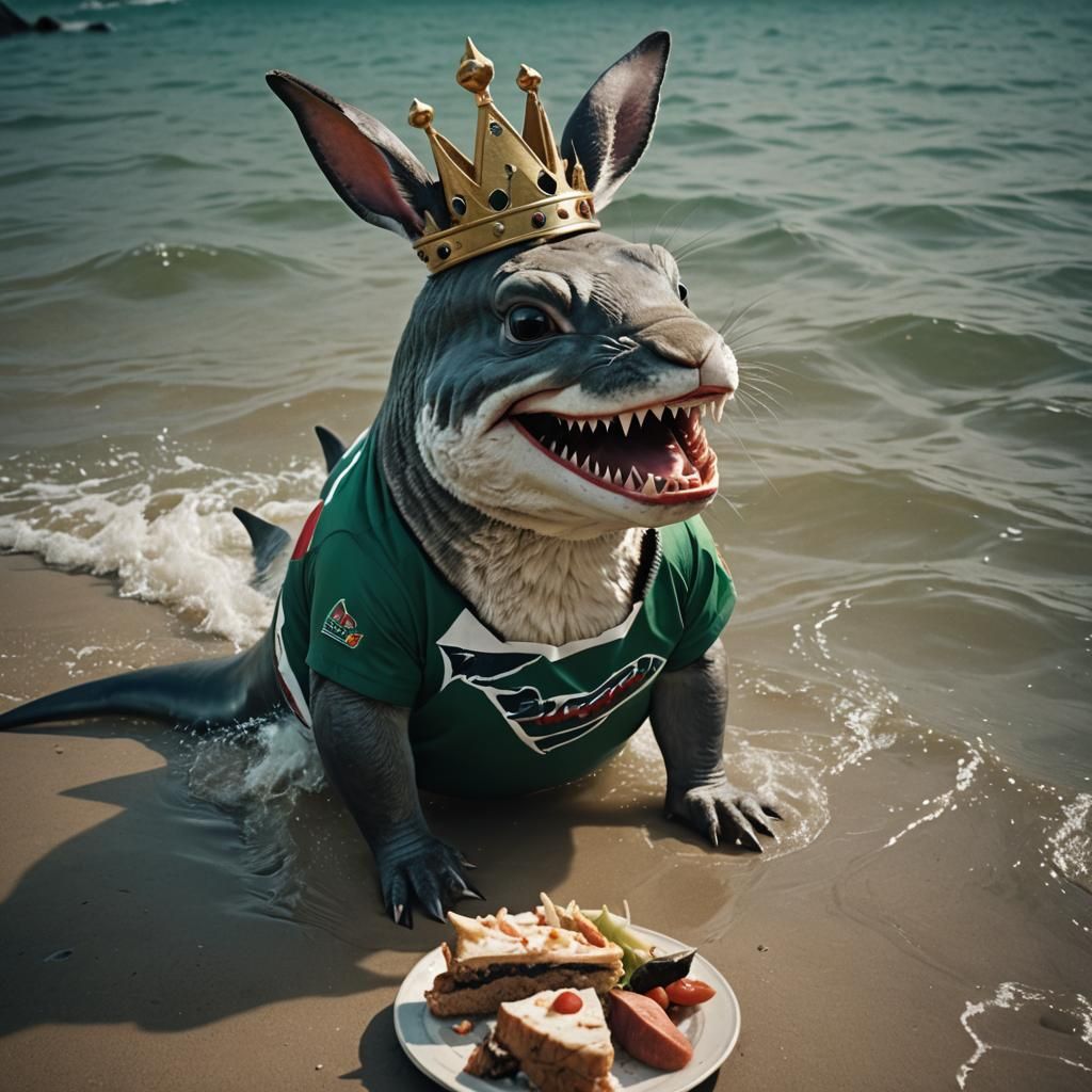 Bunny in Rabbitohs Jersey Eating Shark