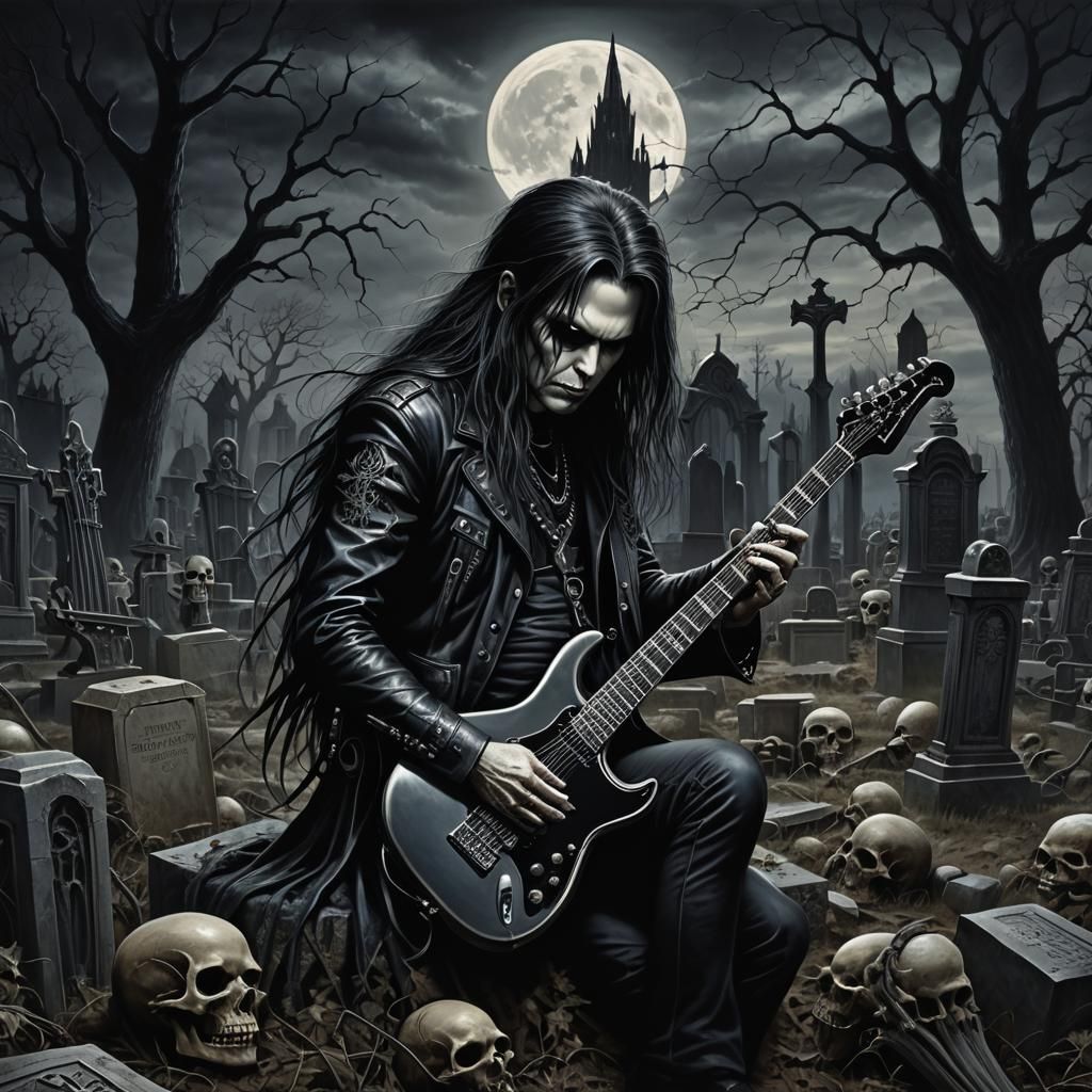Gothic Glam Rocker in Graveyard, Eldritch Style
