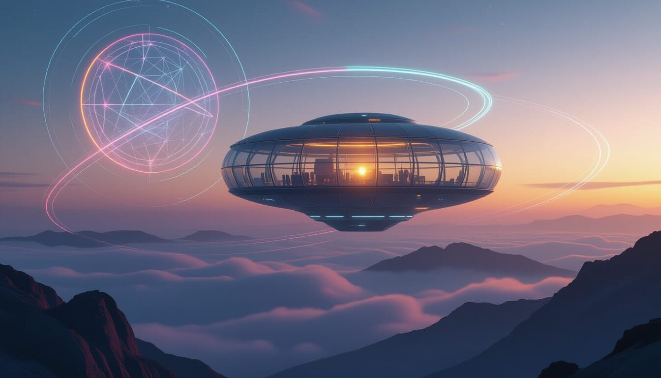 Neon Observatory Above Electric Plains at Twilight