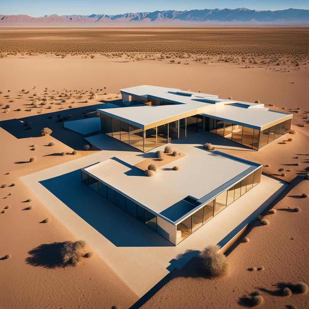 Hypermodern Ranch House in Desert Sunset