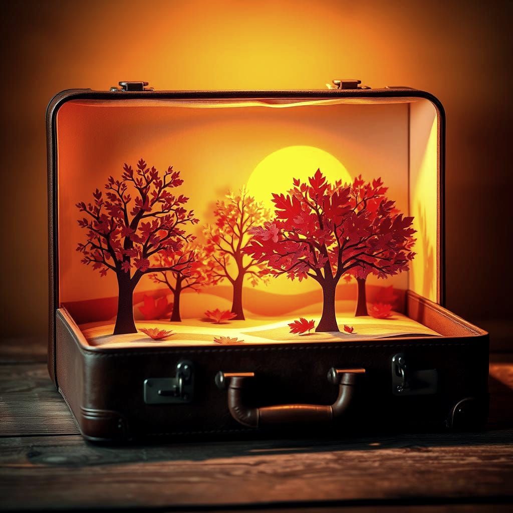 Autumn Scenery Pop-Up Book in Suitcase
