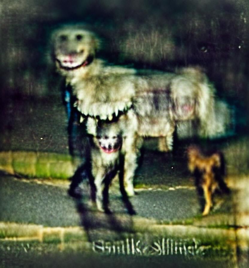 Smile Dog Skinwalker Staring in Grainy Photograph