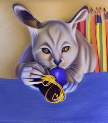 Kangaroo cat eating spaghetti