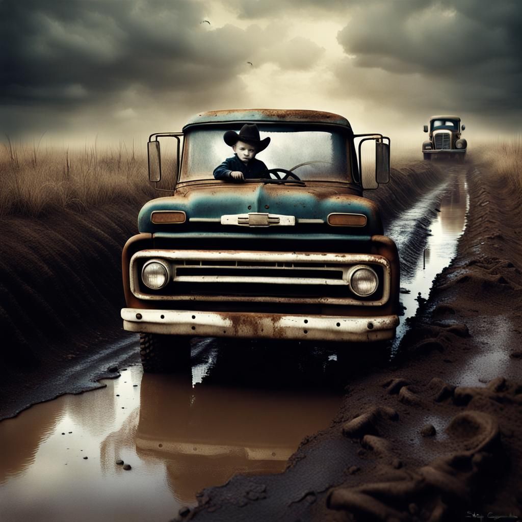 Young Cowboy's Muddy Mishap: Gothic Photo