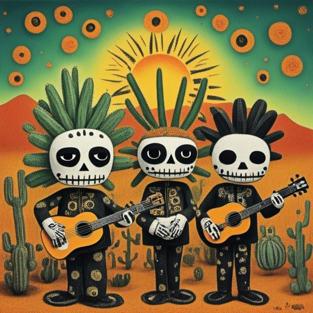 Mariachi Band in Desert with Sugar Skulls