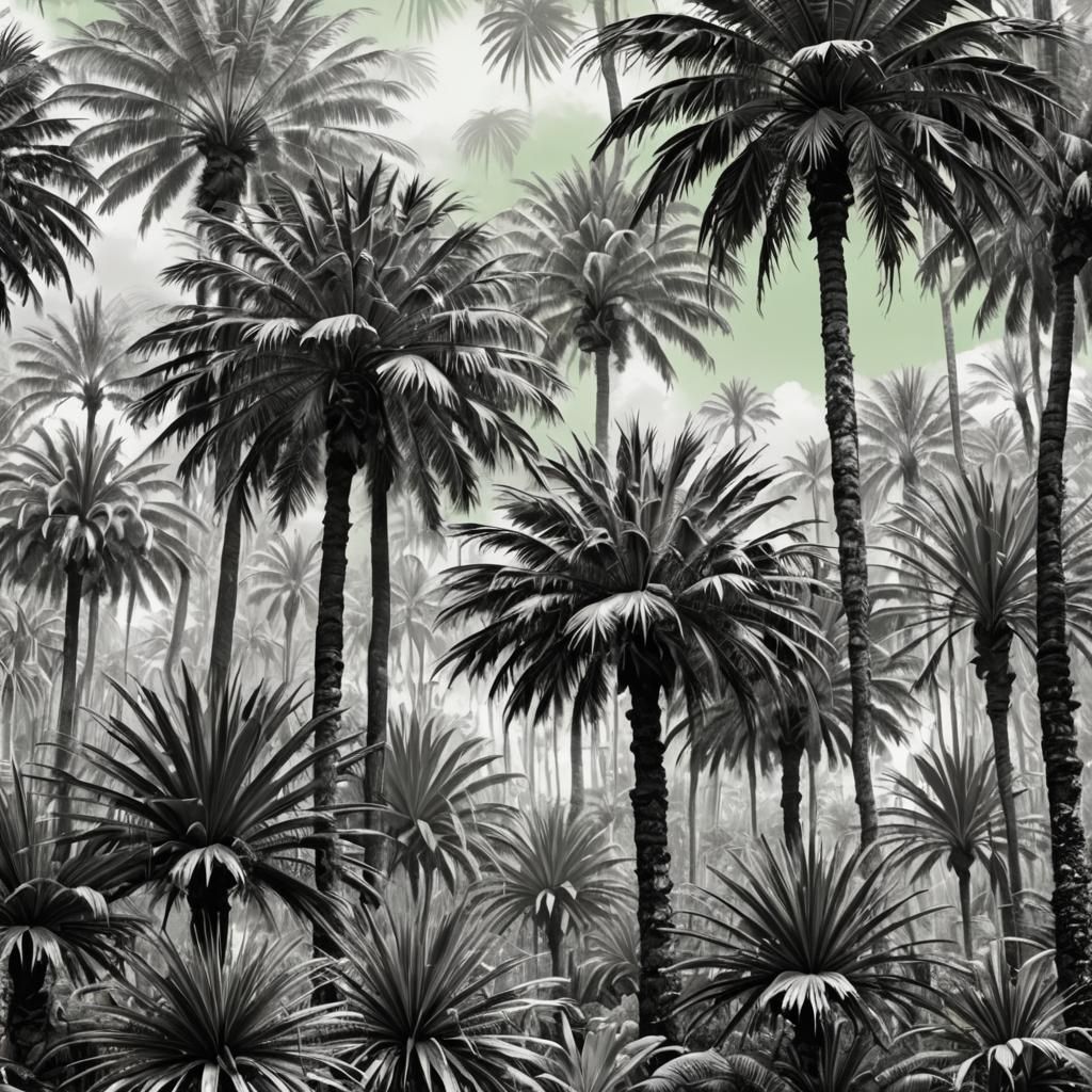 Monochrome Palm Forest with Central Green Palm