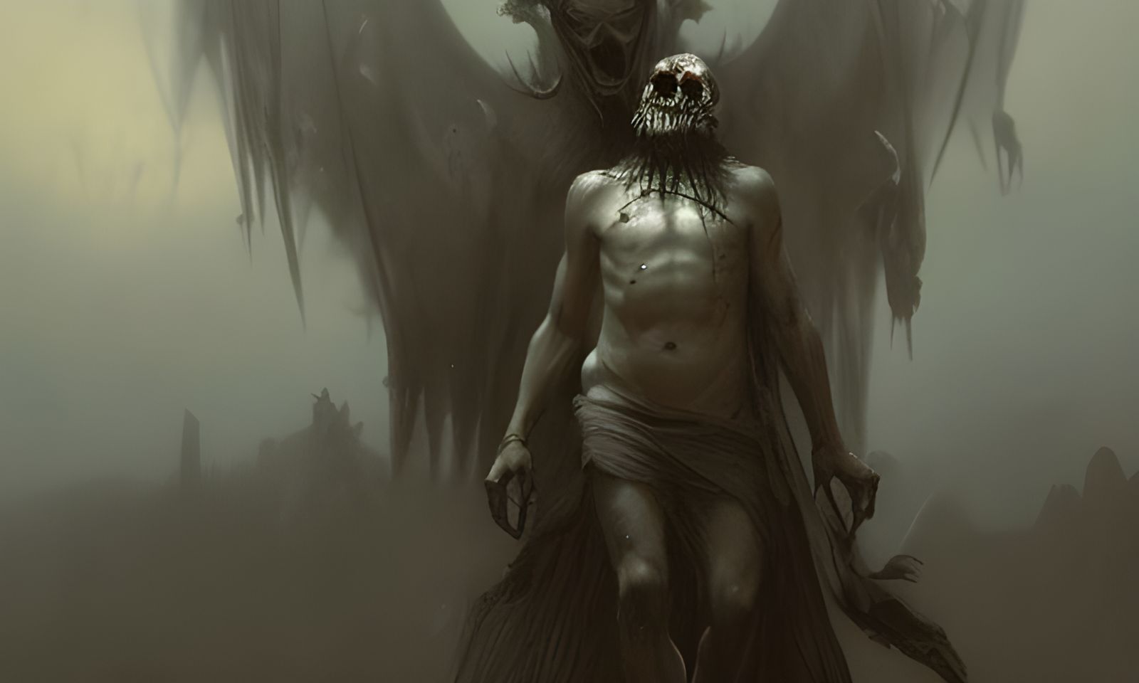 Menacing Demon with Skulls in Dark Fantasy Art