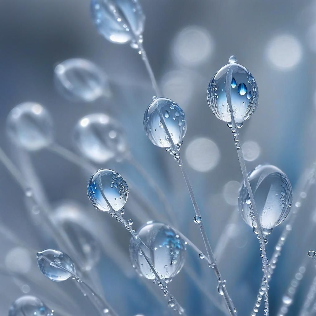 Dewdrops on Feather Fibers Macro Photograph