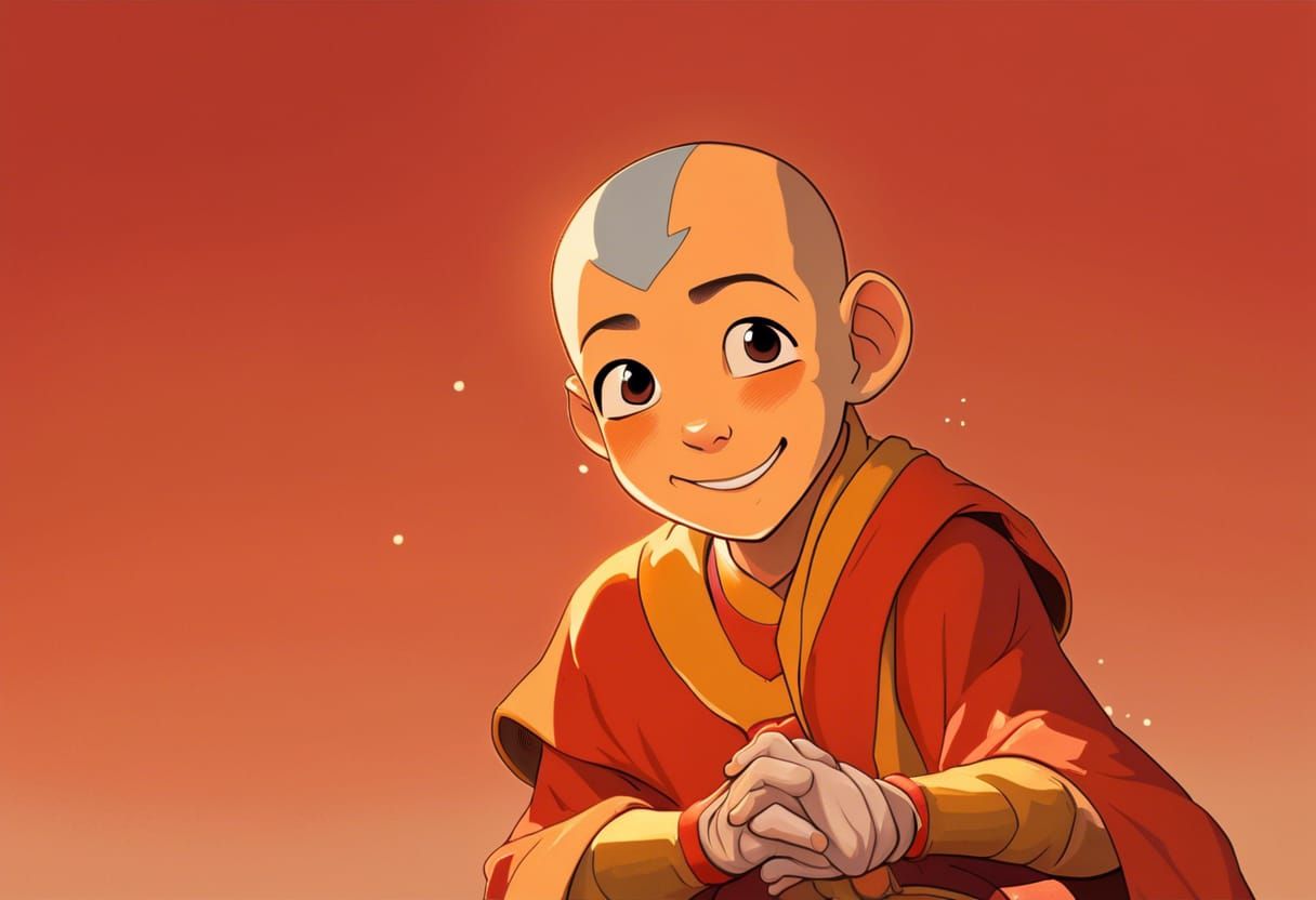 Hyperrealistic Portrait of Aang Smiling and Blushing