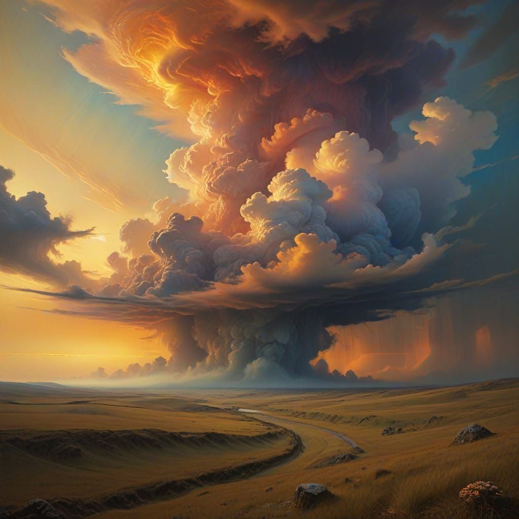 Surreal Cloudscape with Soft Textures and Iridescent Hues