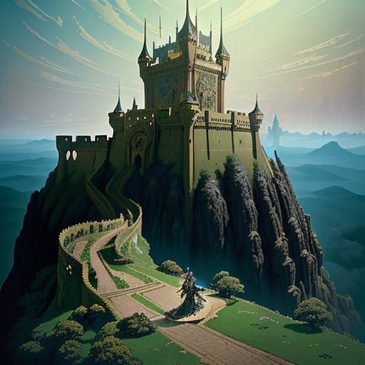 Gothic Fortress Emerges from Mist in Industrial-Fantasy Styl...