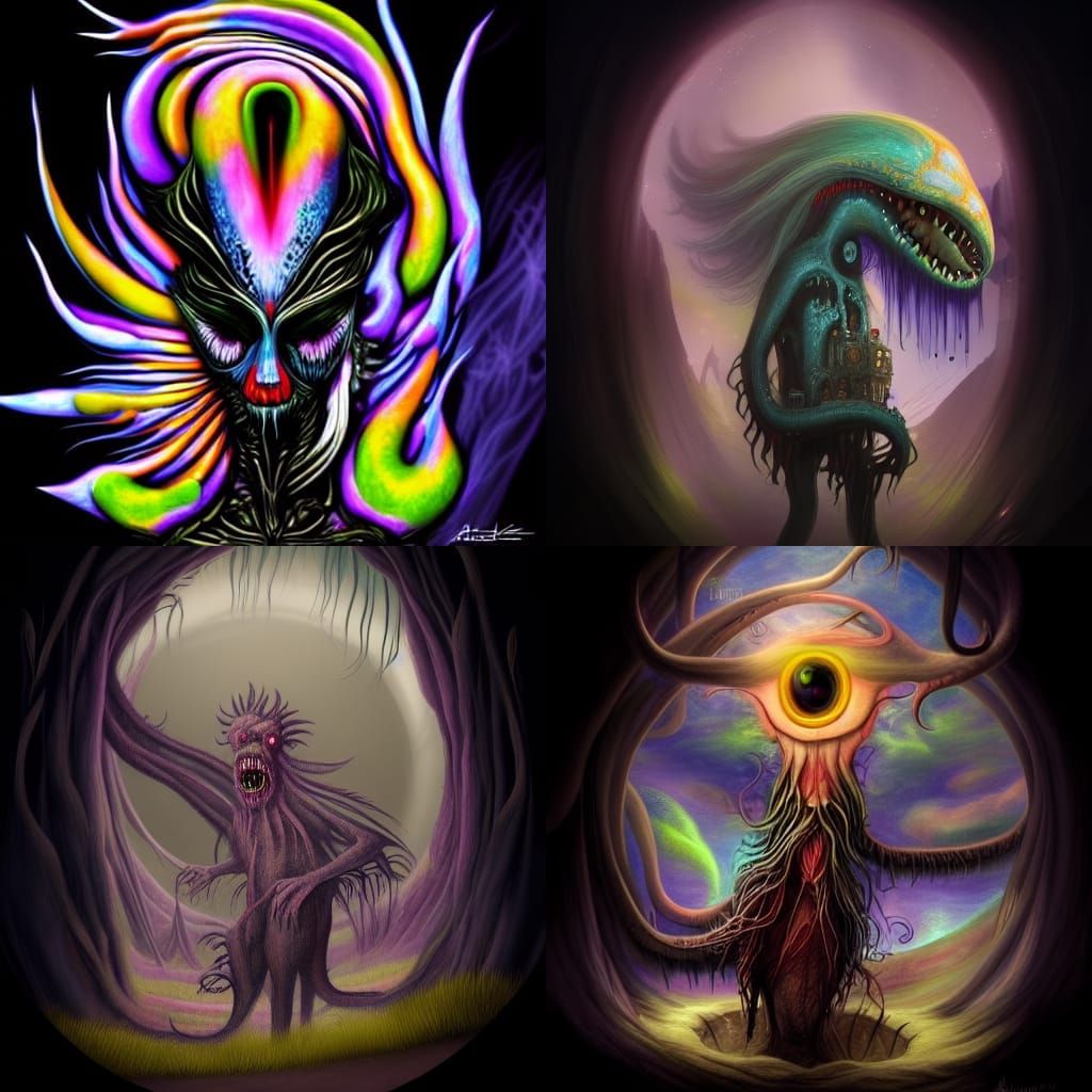 a digital painting of a weird looking monster digital art by Alice Mason, deviantart, psychedelic art, lovecraftian, dev...