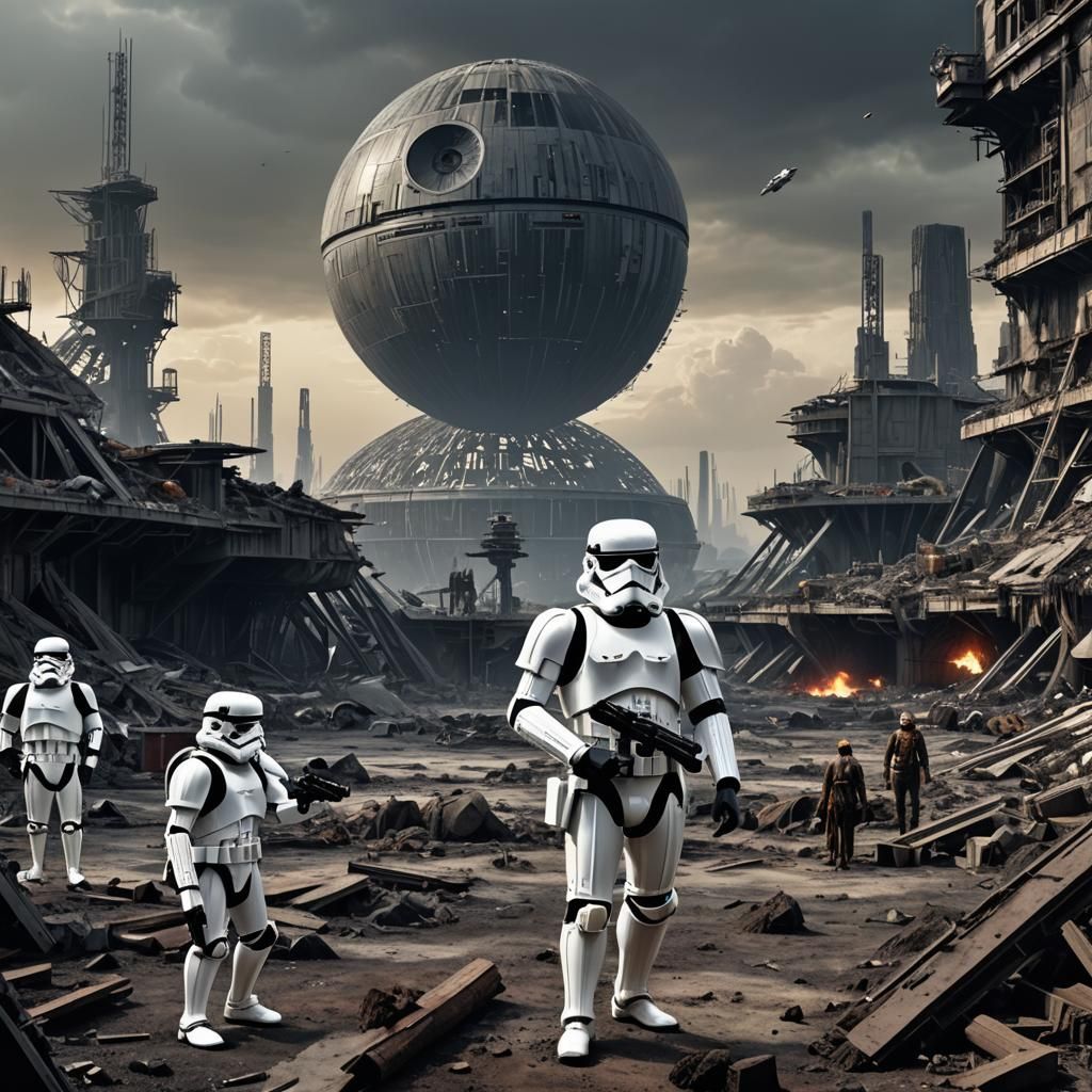 Death Star Construction Watched by Stormtrooper