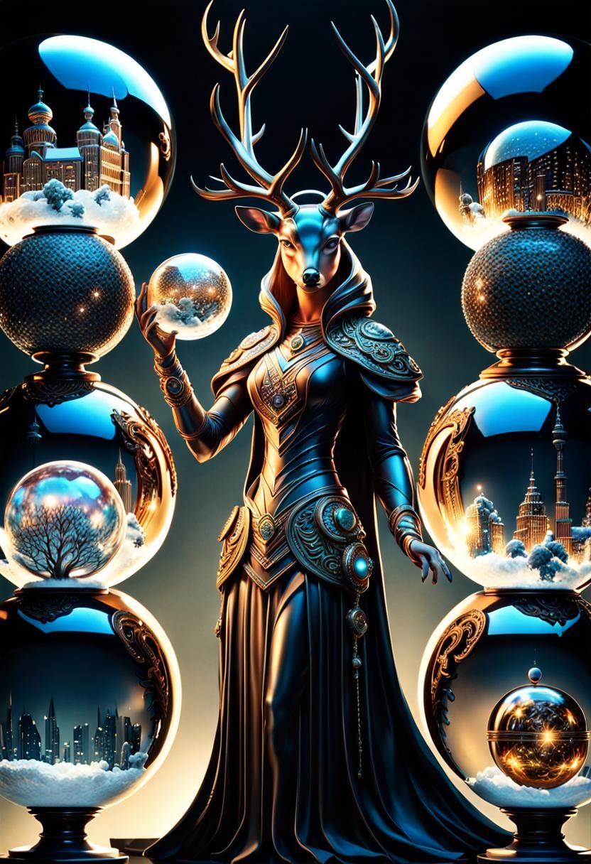 Superhero Deer Woman with Fantasy Spheres