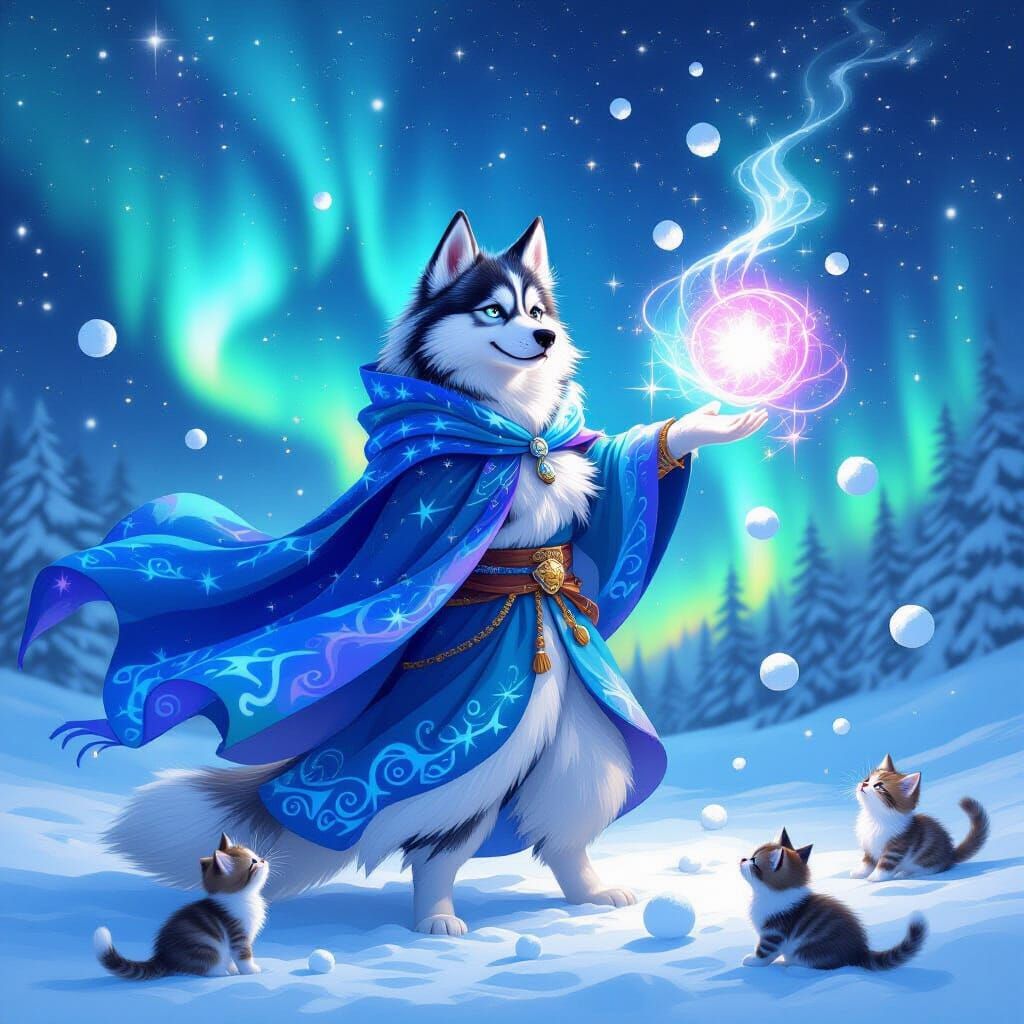 Magical Husky Mage Summons Snowballs