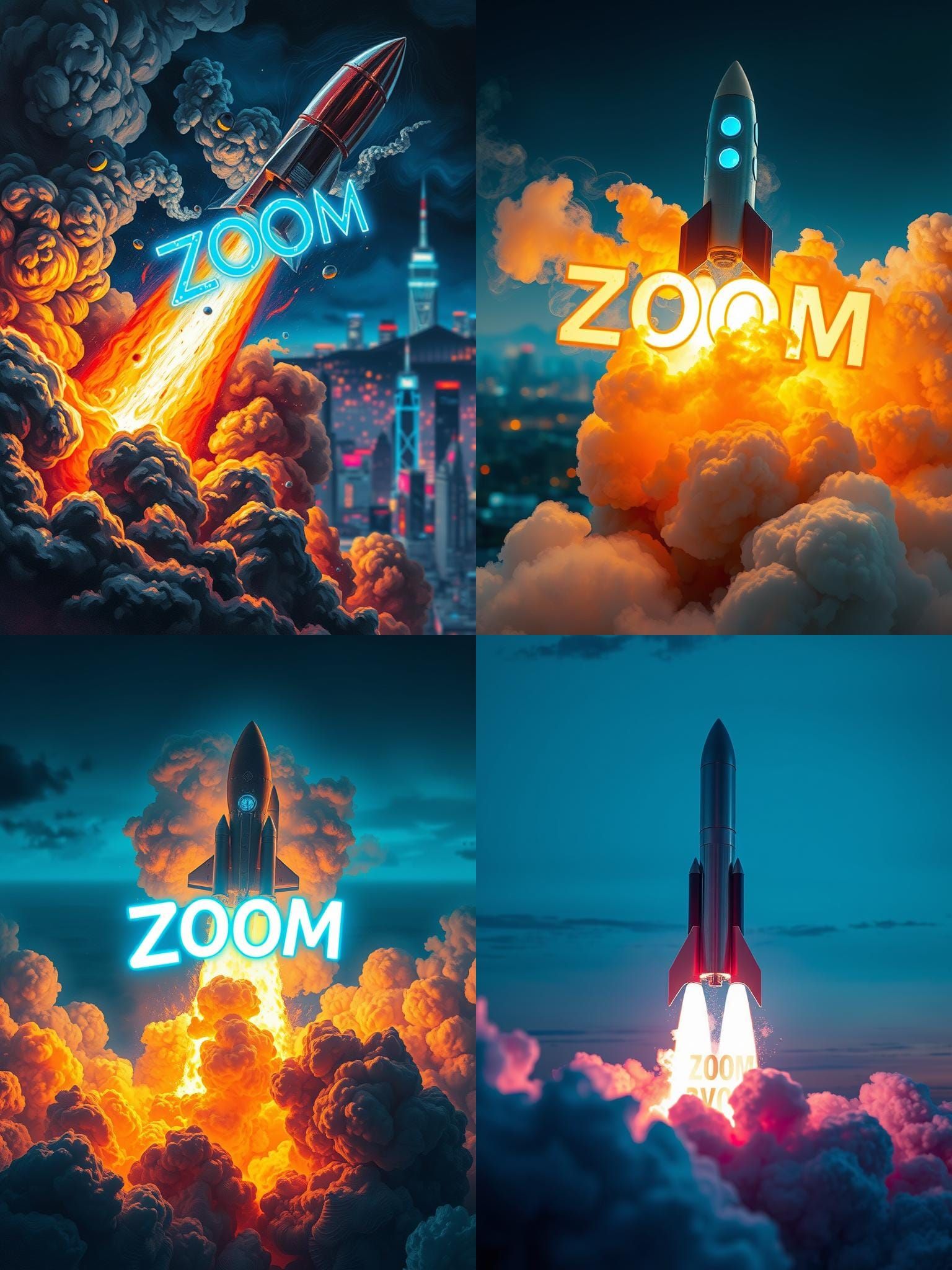 Rocket Launch Impasto Illustration with "ZOOM" Smoke