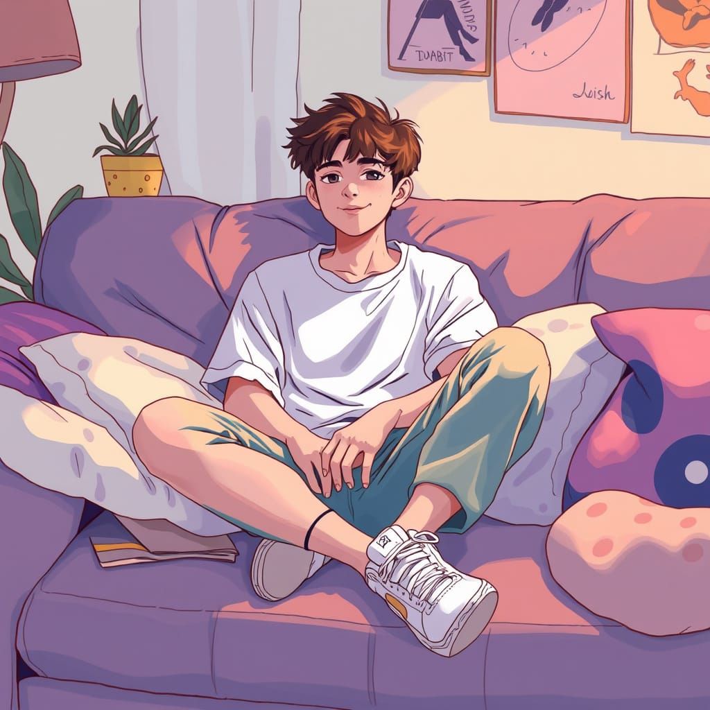 Cozy Day: Young Adult Relaxing, Digital Art Style