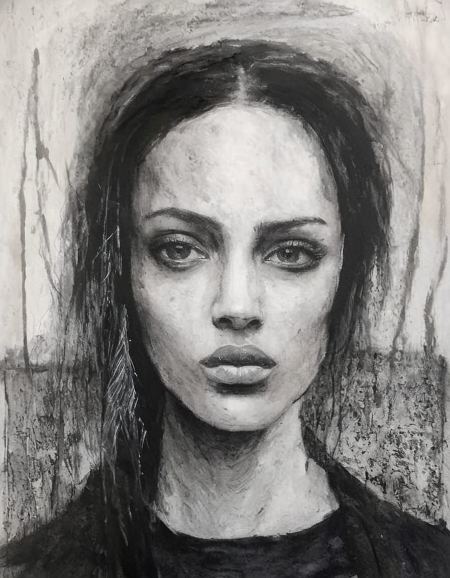 Gothgirl Portrait in Impasto Style