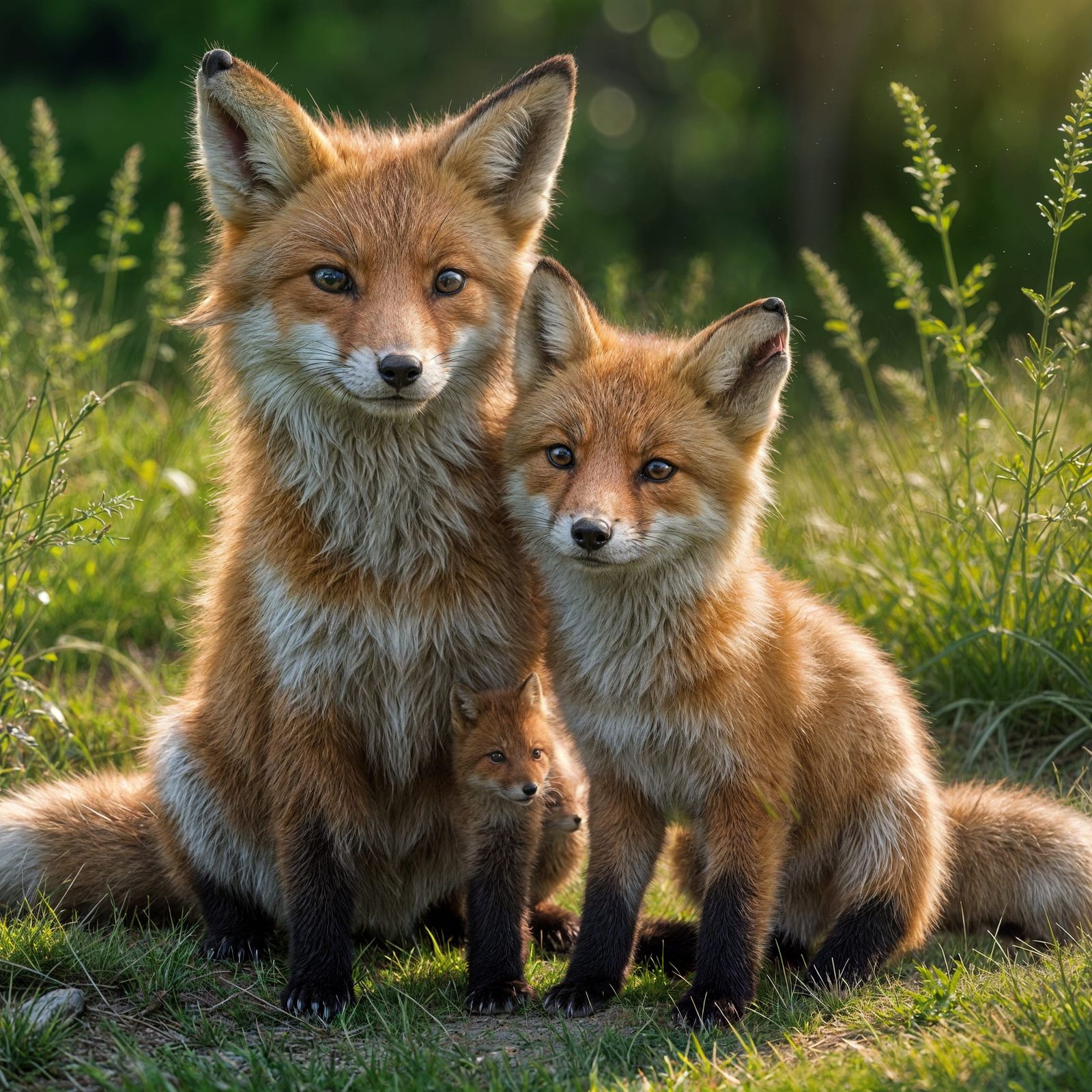 Motherly Love in a Vibrant Meadow Scene