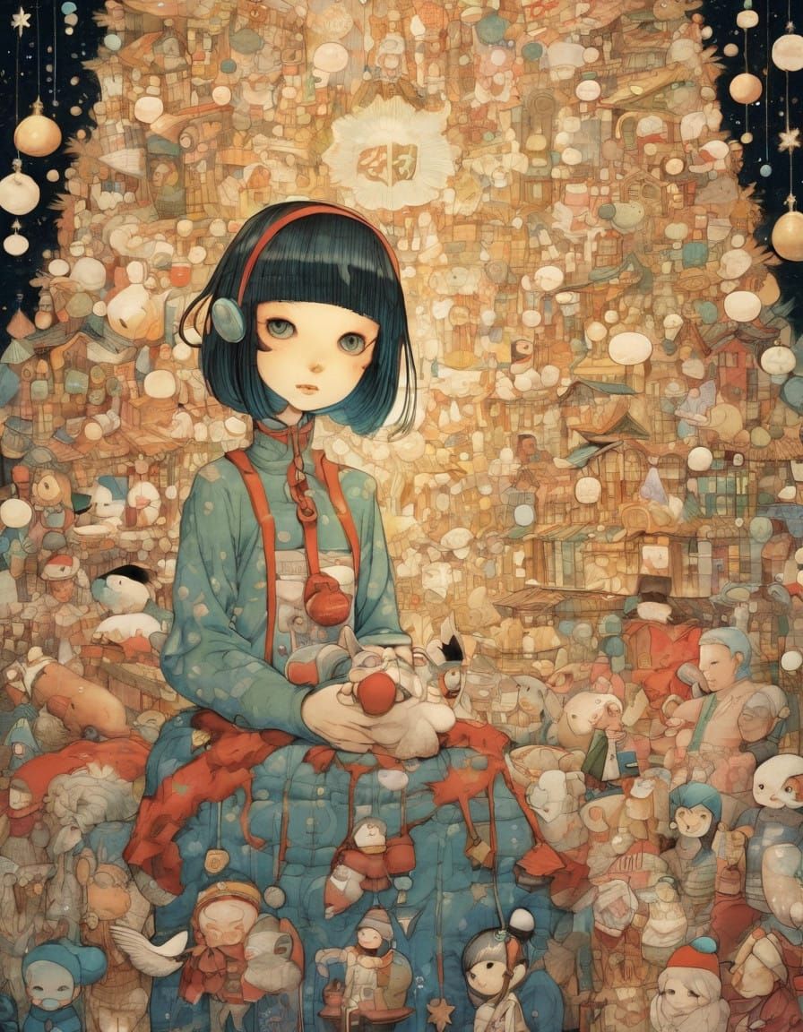 Surreal Christmas Scene Inspired by Asian Pop Culture