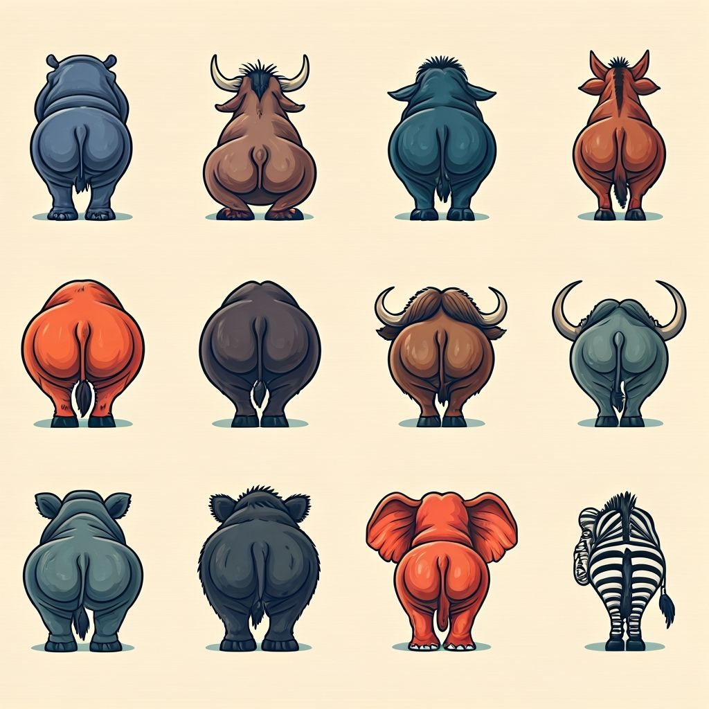 Funny Animal Backside Tattoo Flash Sheet