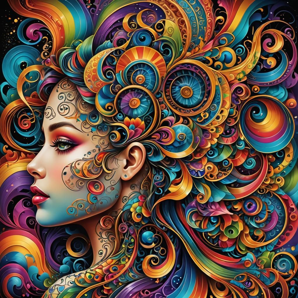 Rainbow Tattoo Art: Abstract 3D Female Head