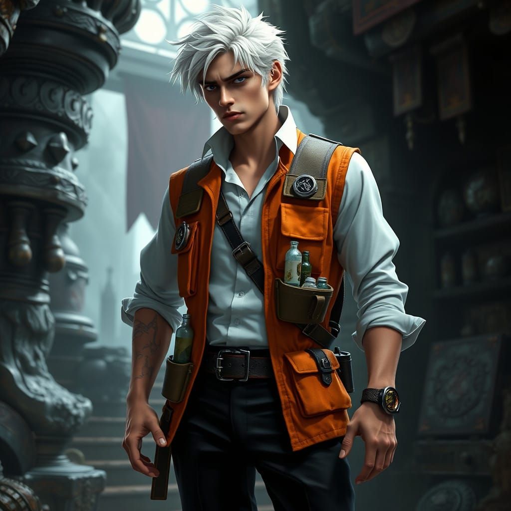 Elegant Sorcerer in Mysterious Landscape