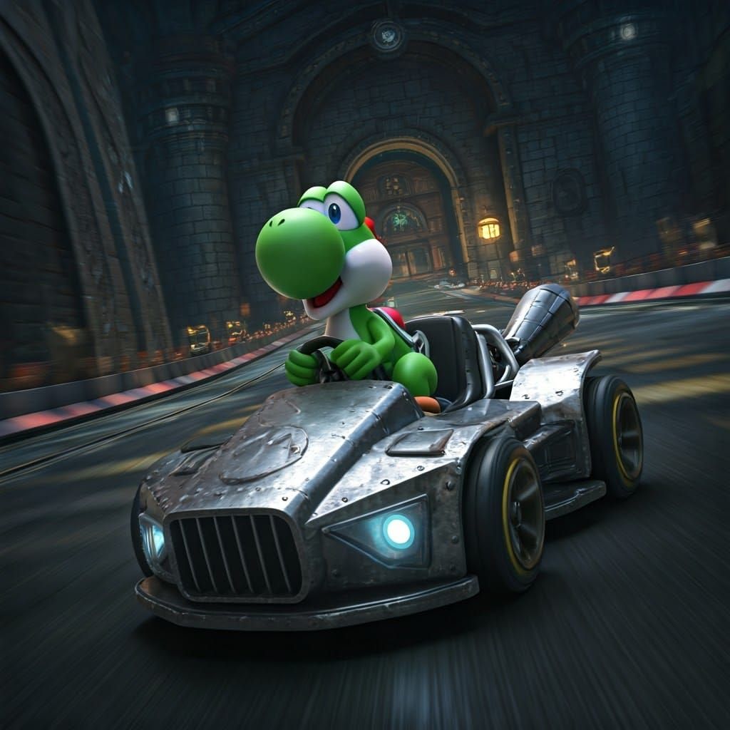 Mario and Yoshi Race Through Bowser's Castle