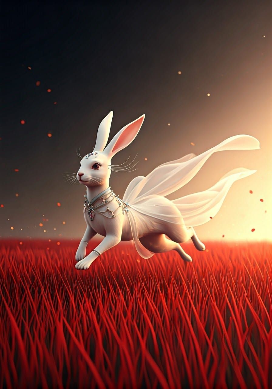 Rabbit Goddess in Lush Fantasy Landscape