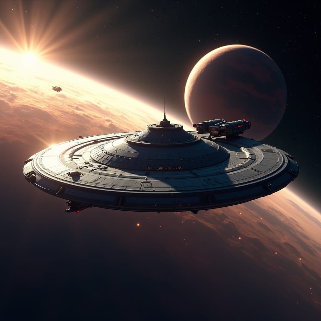 Gas Giant Space Station in Retro-Futuristic Style