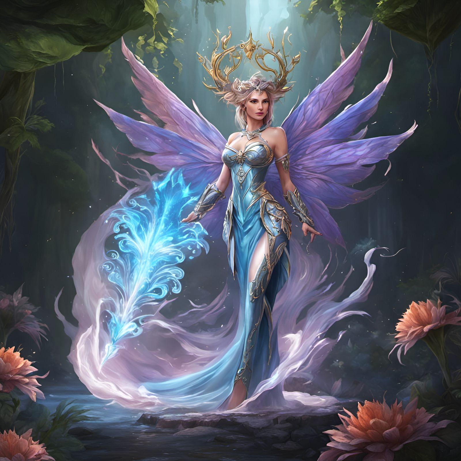 Elegant fantasy fairy with shimmering ethereal wings