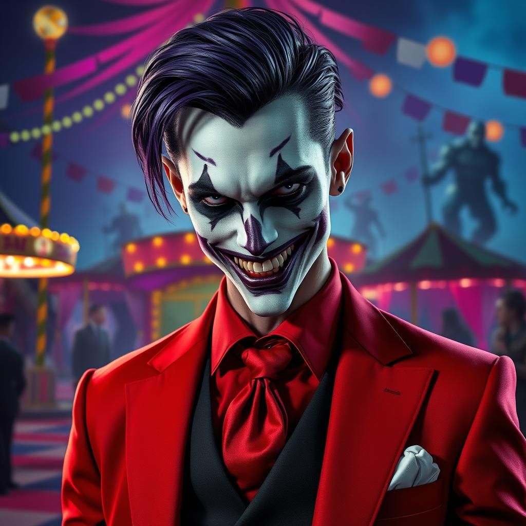 Sinister Clown in Horror Circus, Hyperrealistic Concept Art