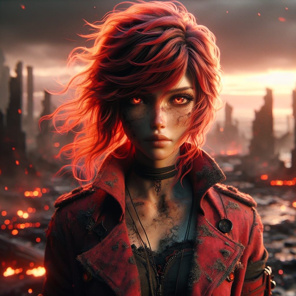 Emberlyn: Resilience in a Dystopian Japanese Anime Style