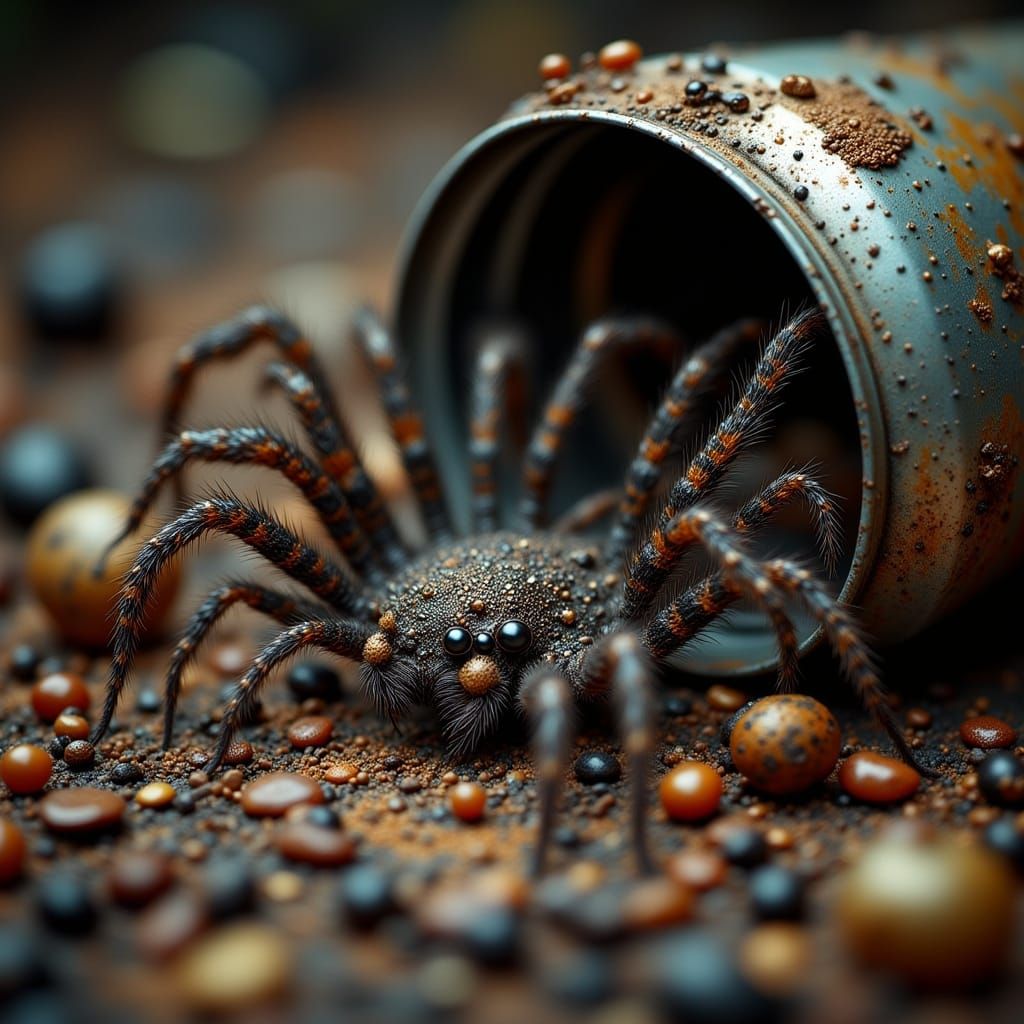 Spiders Crawling from Can, Antique Watercolor Style