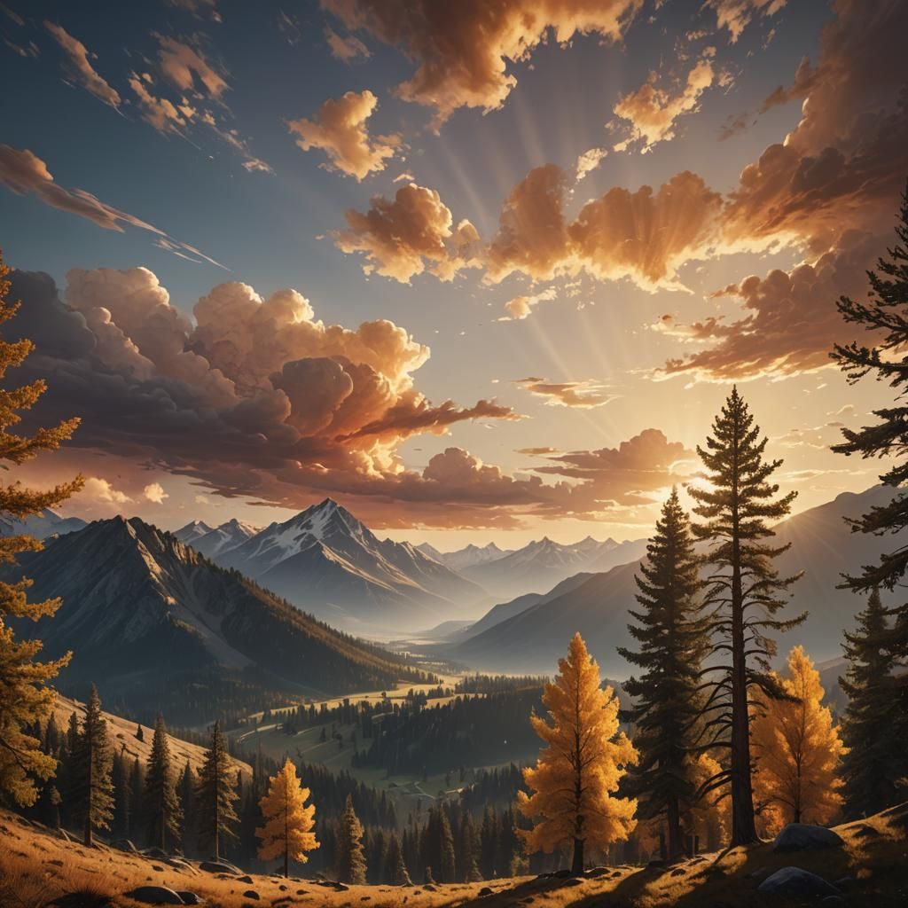Serene Sunset Landscape in Hyperrealistic Style