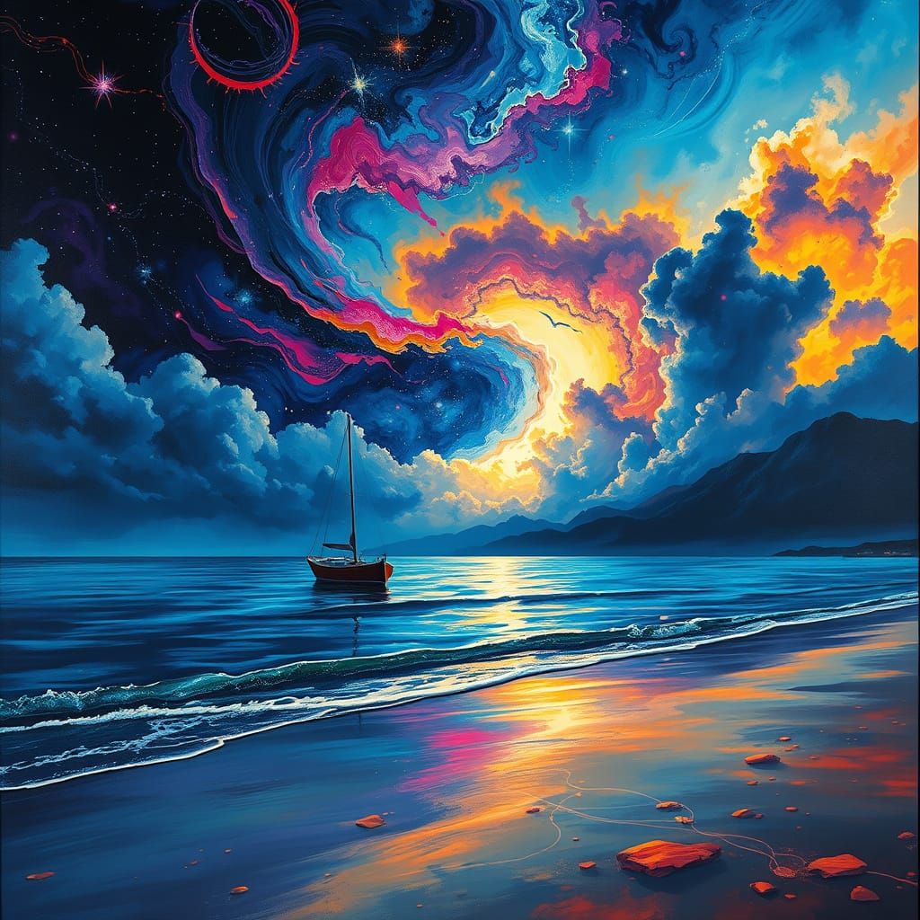 Hyper-Realistic Cosmic Beach Scene