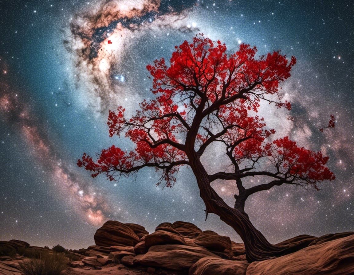 Starlit Canyon Tree in Photorealistic Detail