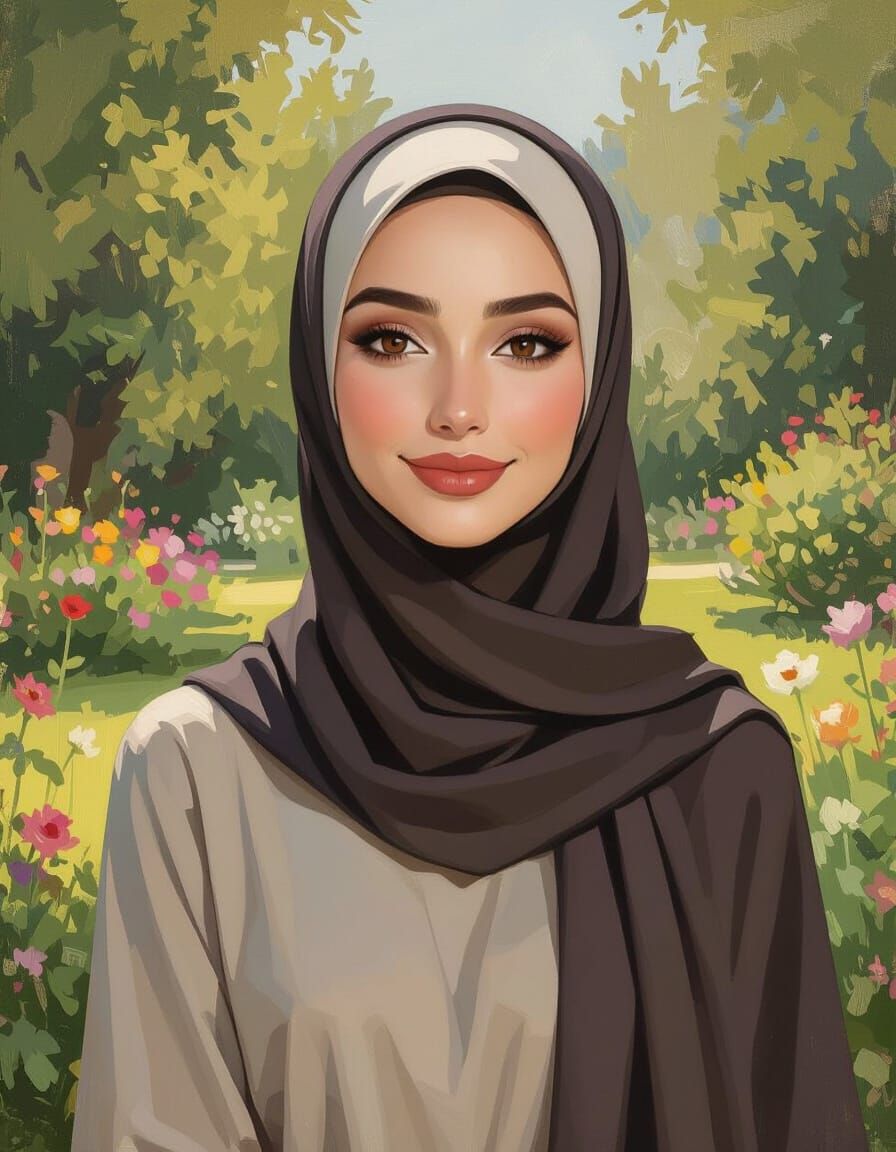 Elegant Hijabi Woman in Garden Park Portrait