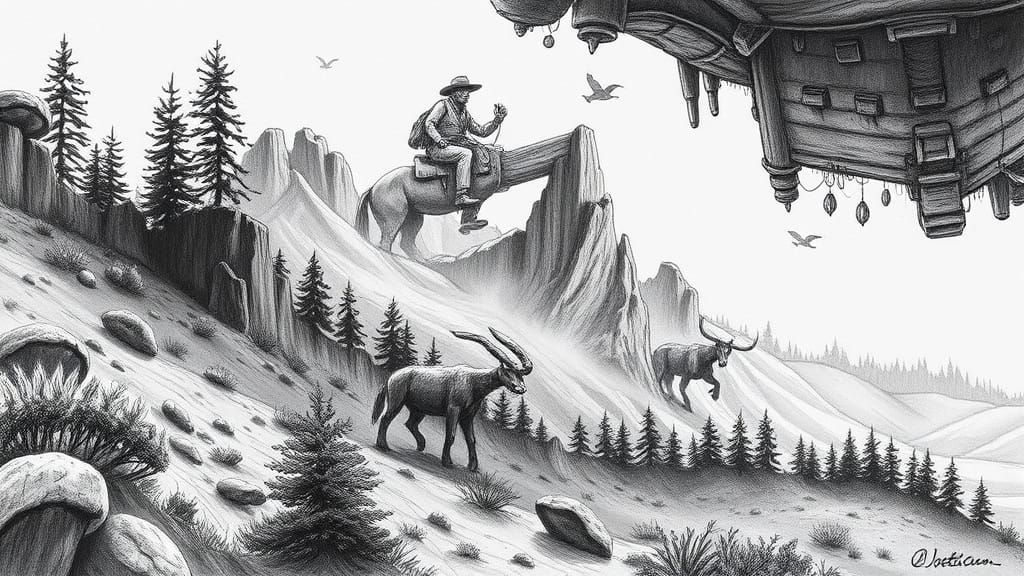 Montana Rancher in Ethereal Ink Drawing